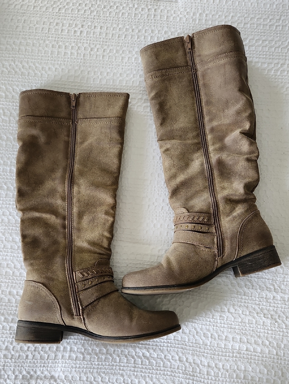 XOXO Taupe Suede Knee-High Riding Boots